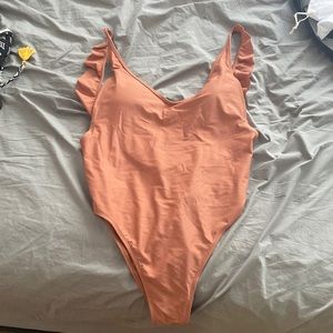 Aerie cheeky one piece ruffle swim suit rust color NWOT